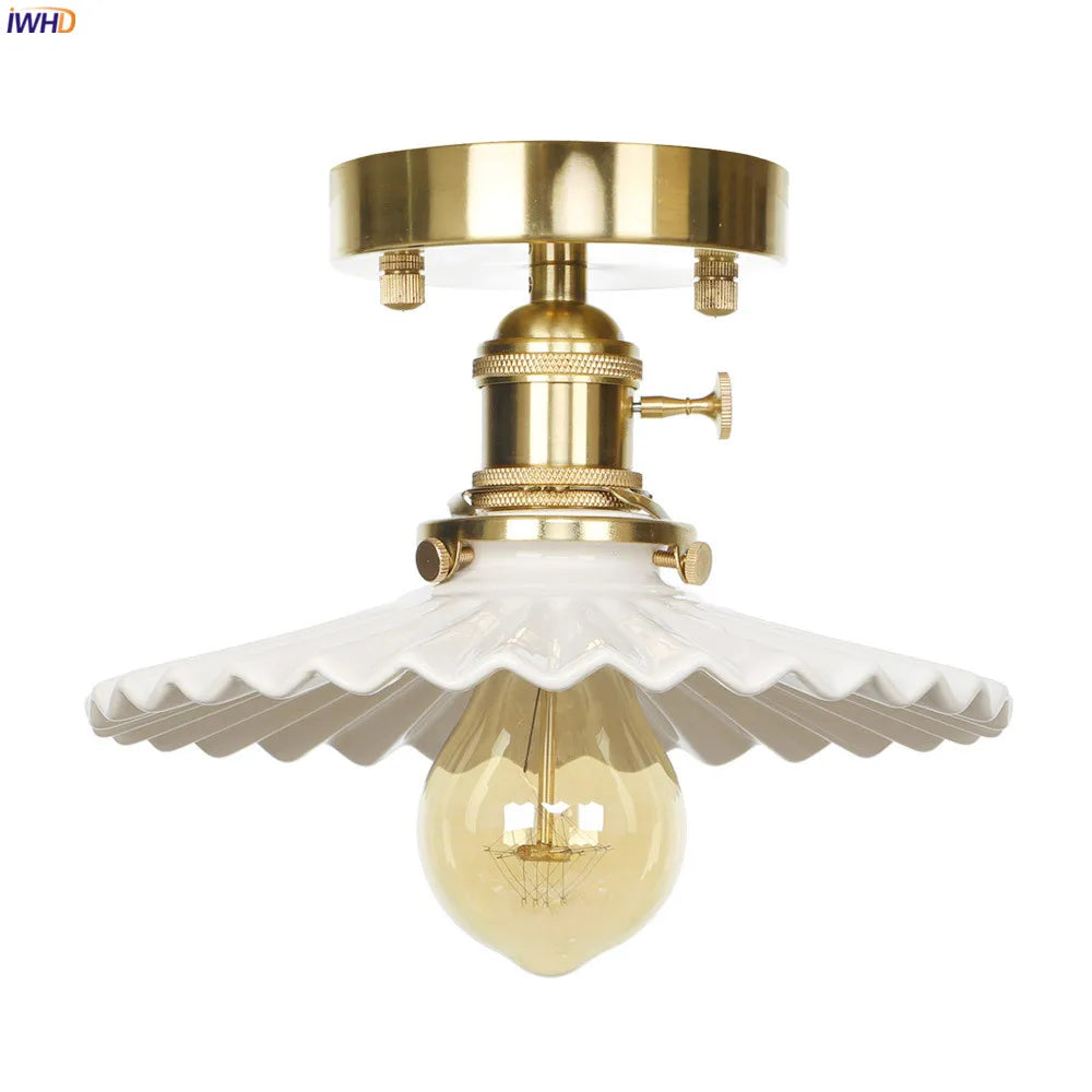 Afralia™ Nordic White Ceramic LED Ceiling Light: Copper Ceiling Lamp for Living Room