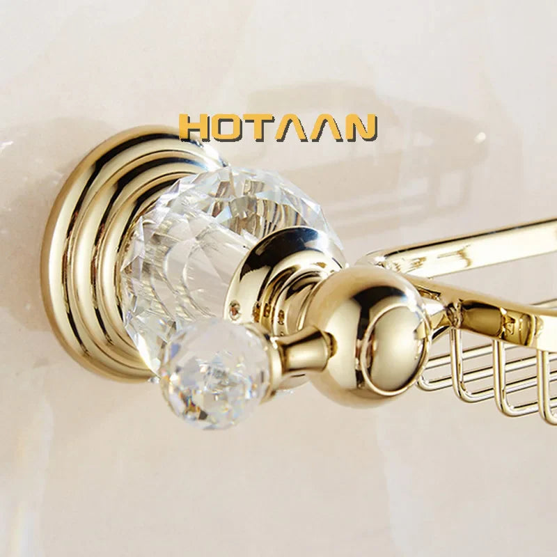 Afralia™ Gold Crystal Brass Ceramics Bathroom Soap Holder Home Decor Enhance Bathroom Storage