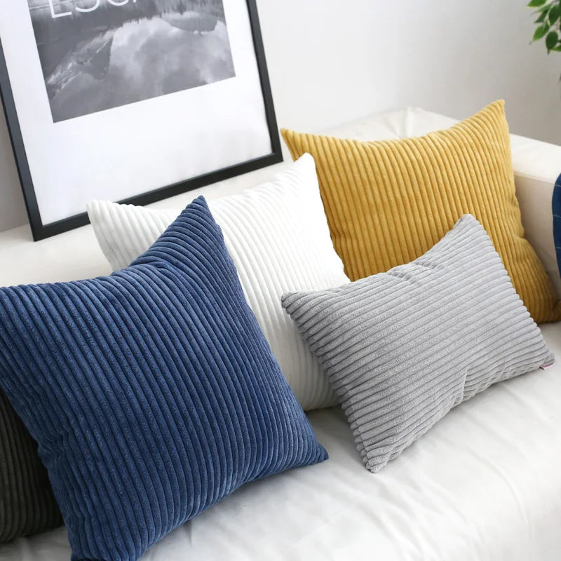 Afralia™ Velvet Cushion Cover Flocking Stripe Yellow Gray Pillow Case 45x45cm/60x60cm