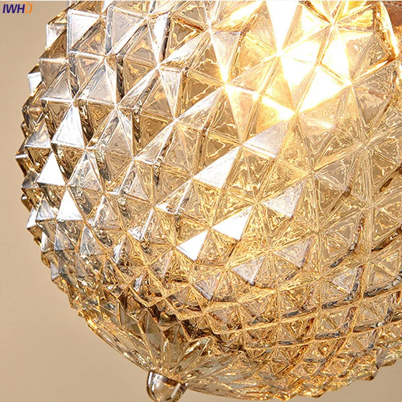 Afralia™ Glass Ball LED Ceiling Light Modern Vintage Copper Ceiling Lamp
