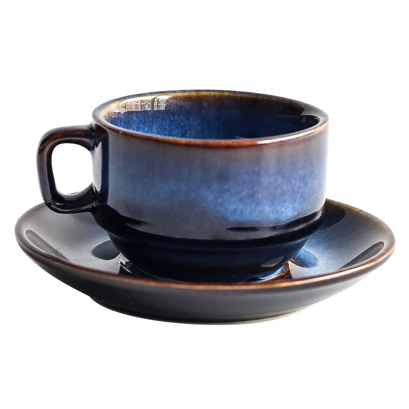 Afralia™ Deep Blue Ceramic Espresso Coffee Cup Saucer Set