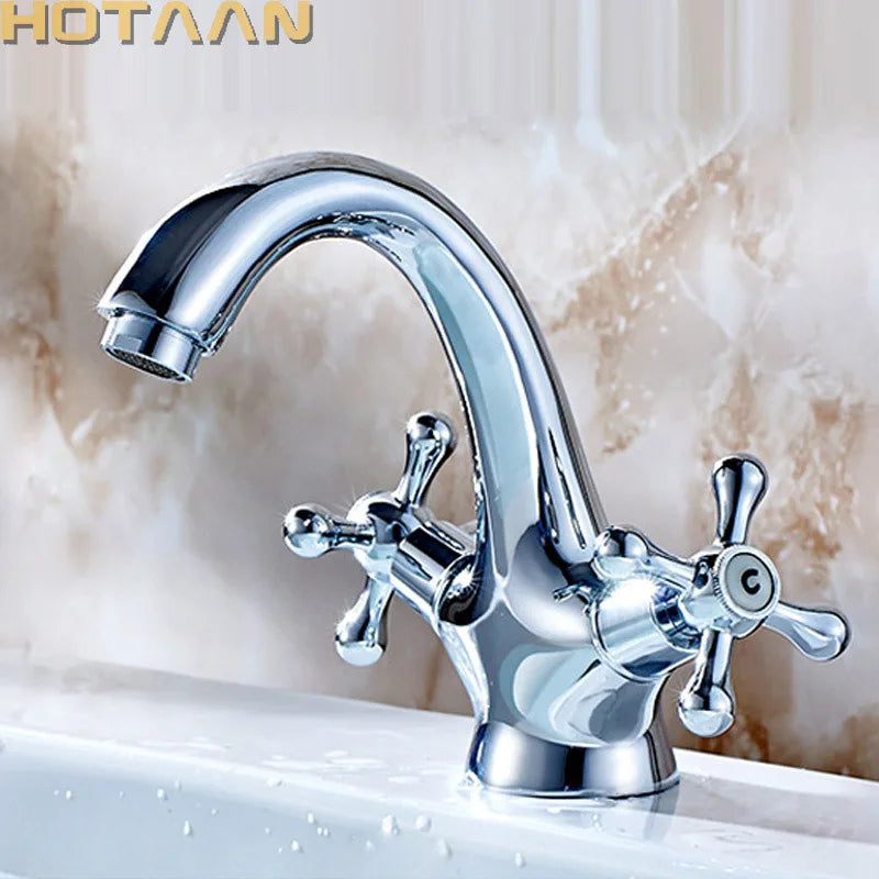 Afralia™ Antique Brass Double Handle Basin Mixer tap Robinet for Kitchen & Bathroom