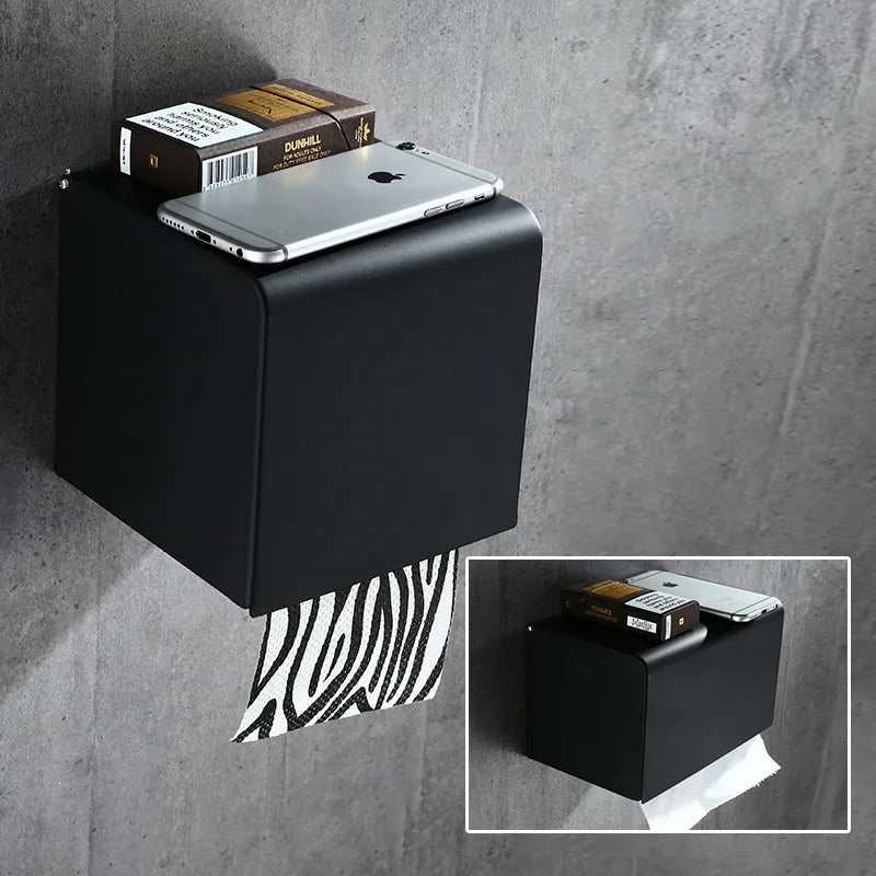 Afralia™ Aluminum Black Bathroom Tissue Holder Wall-Mounted Toilet Paper Rack Stand