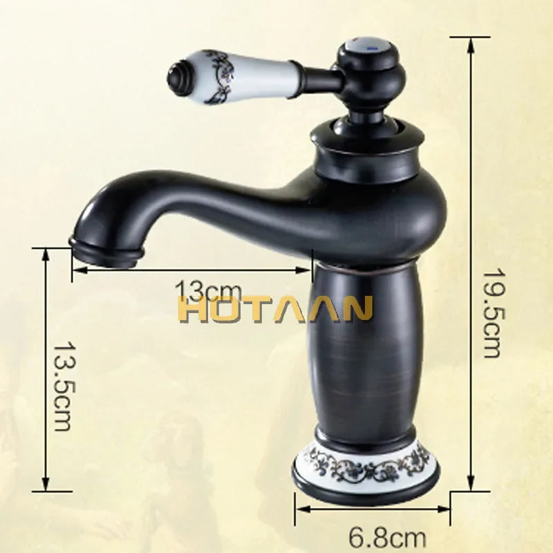 Afralia™ Black Brass Ceramics Bathroom Faucet Vintage Hot Cold Mixer Sink Tap