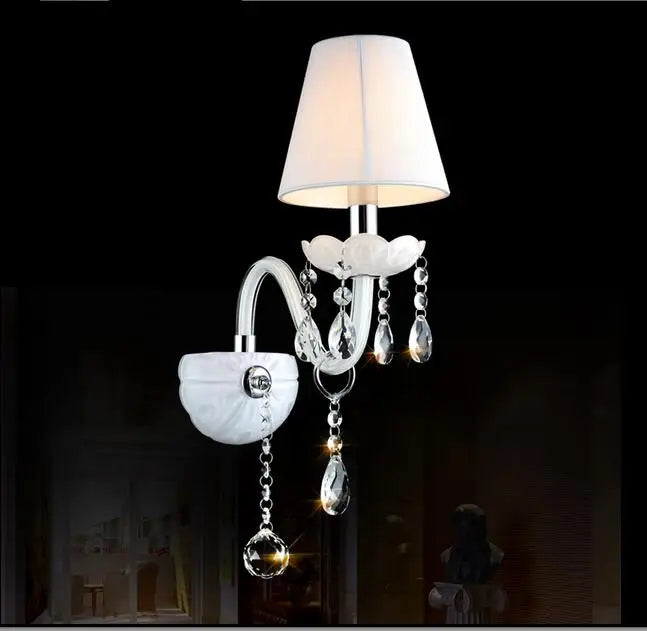 Afralia™ Crystal Wall Lamp with Double Head LED Bulbs and Fabric Lampshade