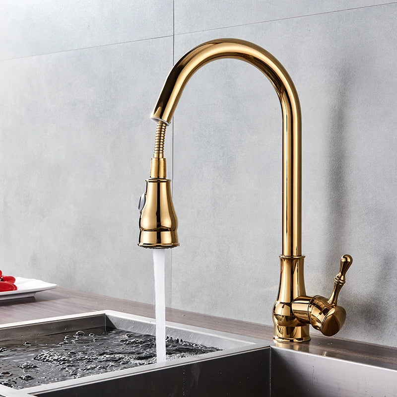 Afralia™ Gold Brass Kitchen Faucet Rotatable Mixer Tap Single Handle Hot&Cold Water