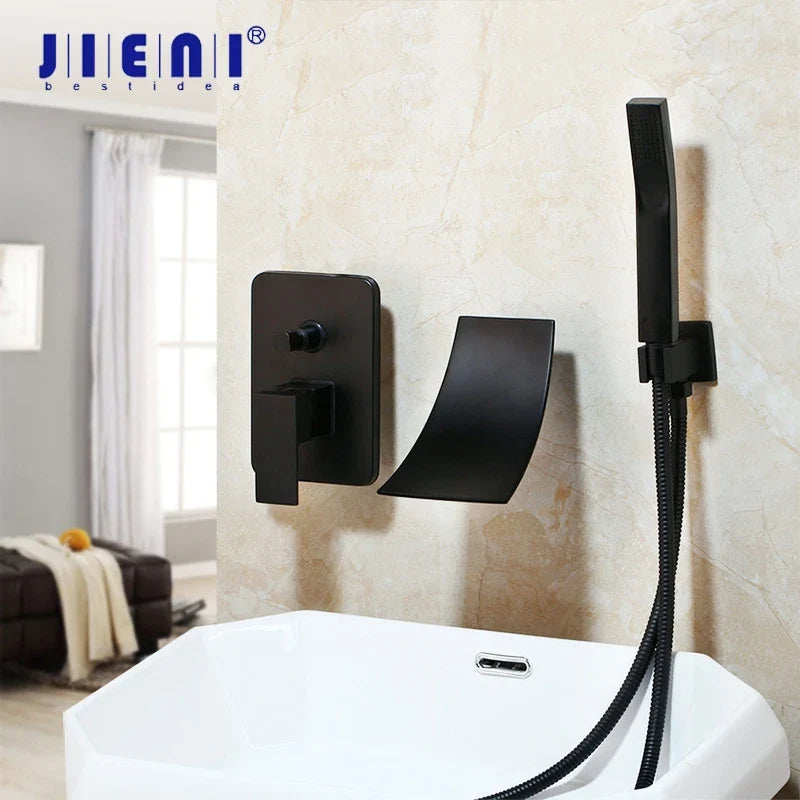 Afralia™ Matte Black Waterfall Shower Faucet Set with Hand Shower