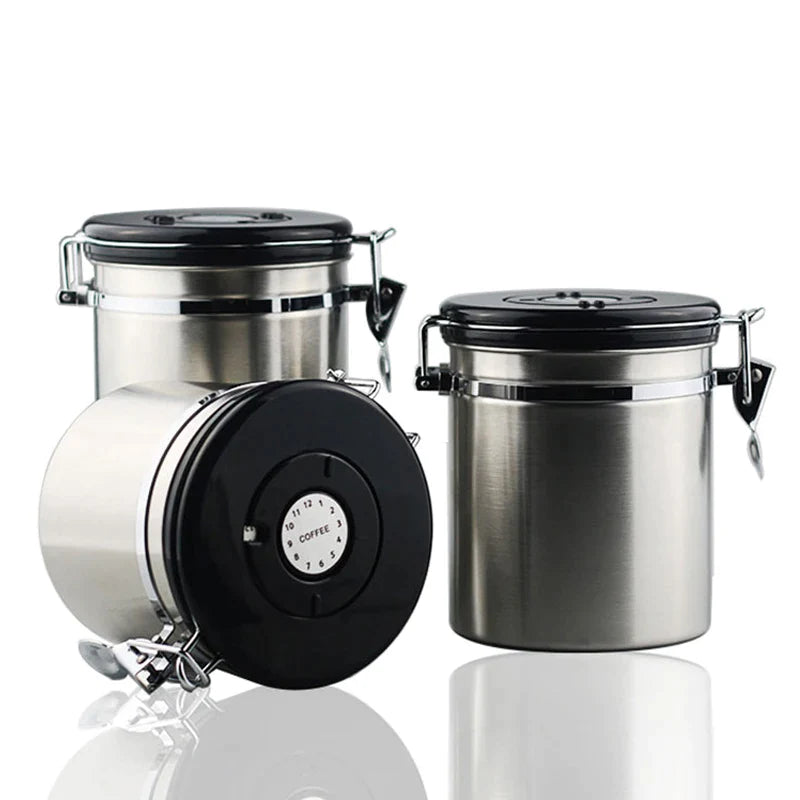 Afralia™ Stainless Steel Coffee Container with CO2 Valve, Airtight Lid for Freshness