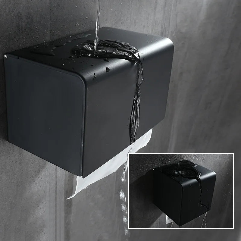 Afralia™ Aluminum Black Bathroom Tissue Holder Wall-Mounted Toilet Paper Rack Stand