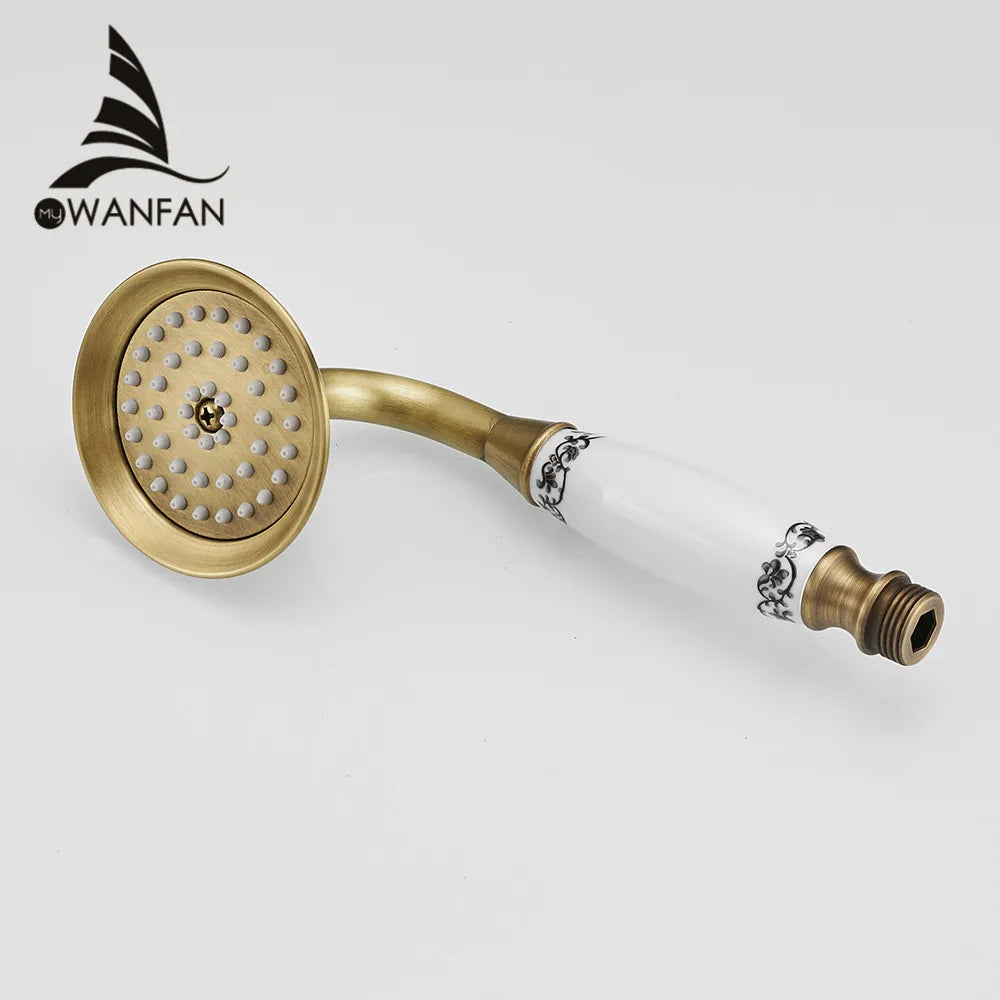 Afralia™ Antique Brass Hand Held Shower with Luxury Ceramics - Round Rainfall Faucet