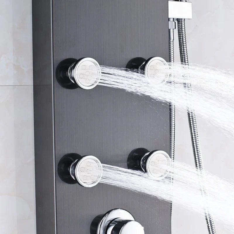 Afralia™ Black Massage Jets Rain Shower Column Thermostatic Mixer Shower Panel