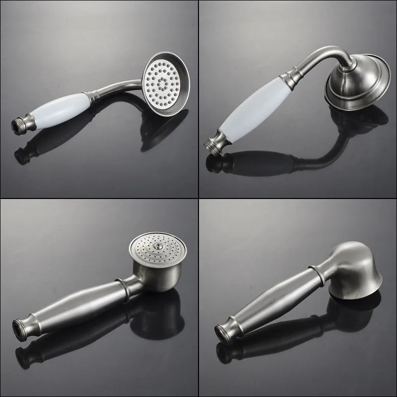 Afralia™ Brushed Nickel Dual Handle Rainfall Shower Mixer Faucet with Handshower