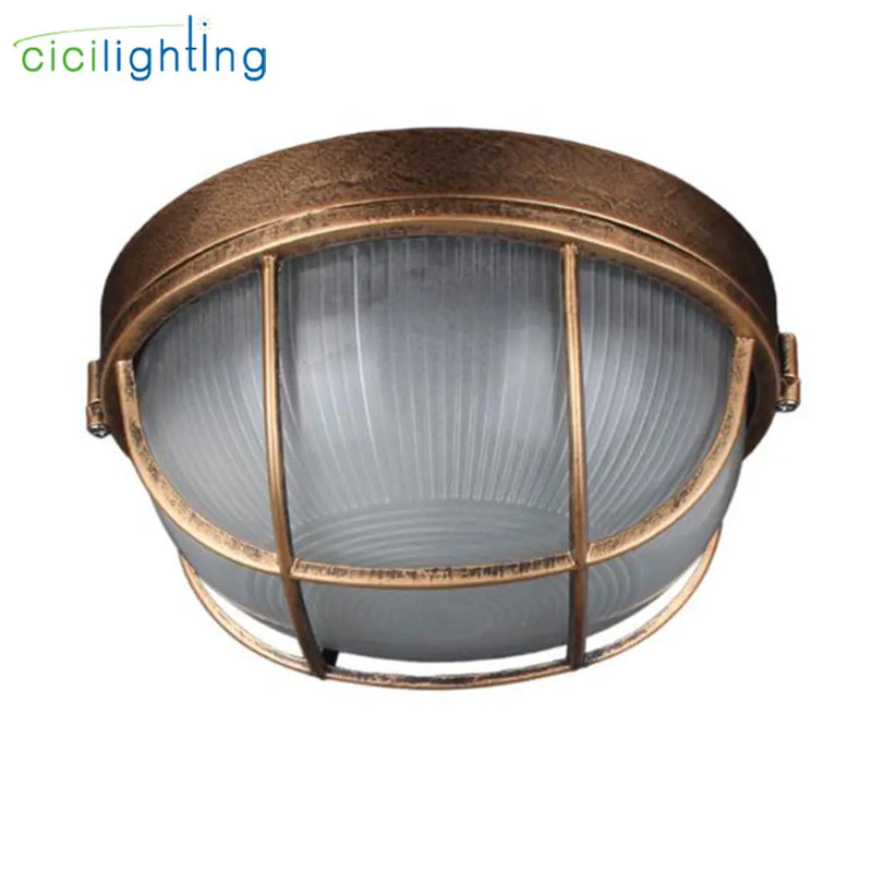 Afralia™ Bronze Metal Glass Outdoor Ceiling Lamp Flush Mount Waterproof Retro Yard Light