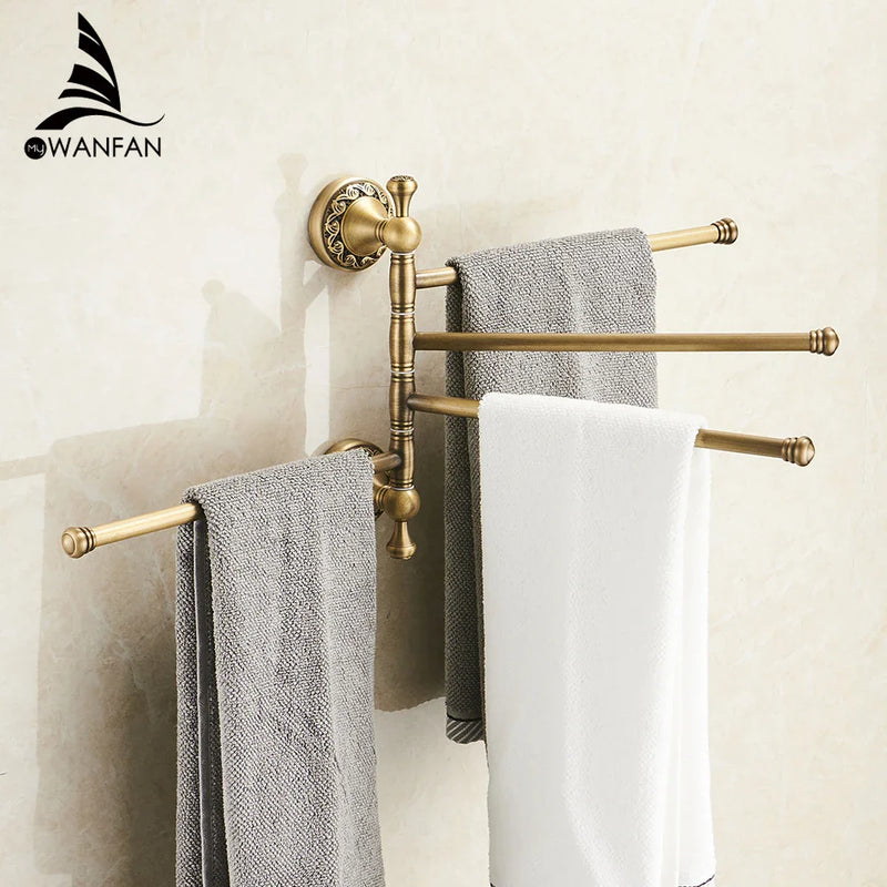 Afralia™ Antique Brass Towel Rack 4-Tier Bathroom Wall Shelf Holder Bars Pants Hanger