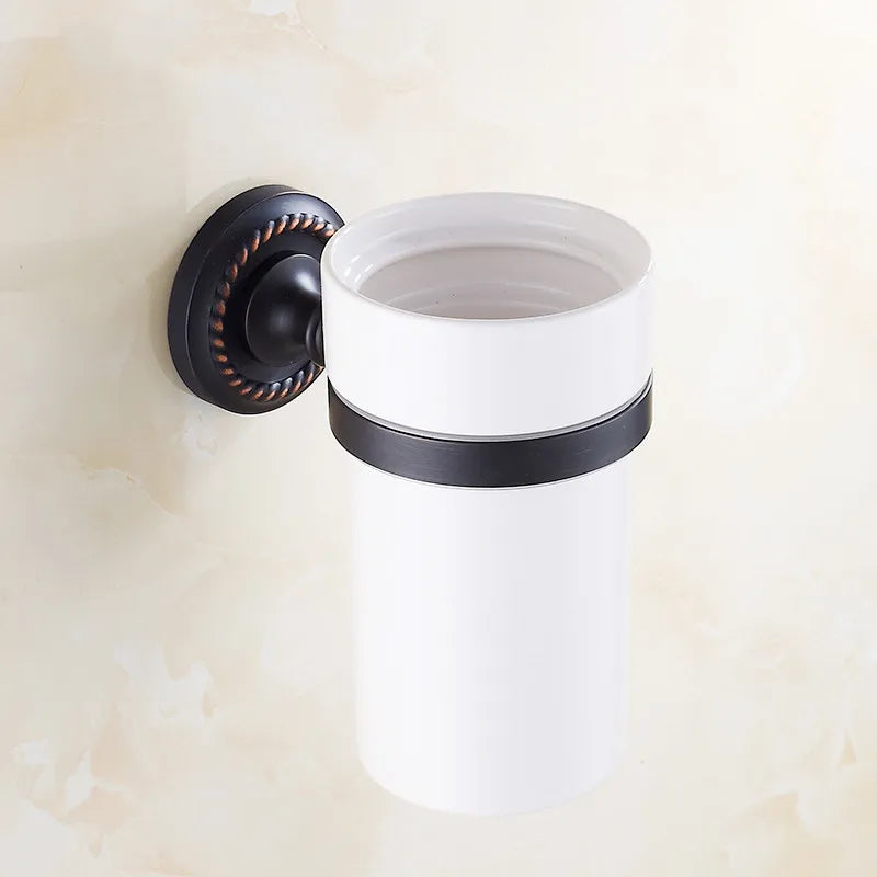 Afralia™ Ceramic Toilet Brush Holder Antique Brass Home Bathroom Accessory Wall Decor