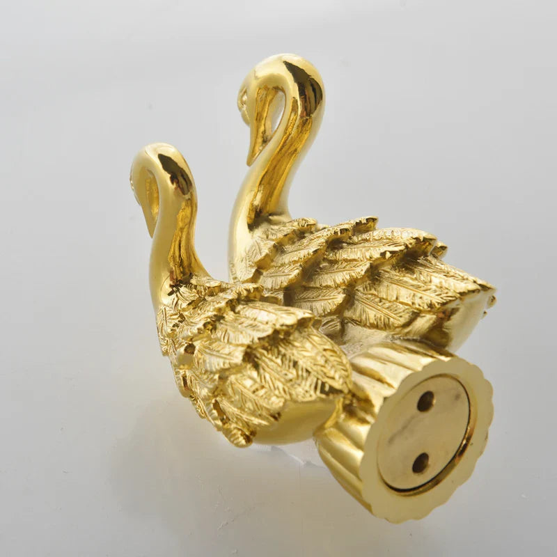 Afralia™ Swan Gold Brass Double Robe Hook for Bathroom and Towels