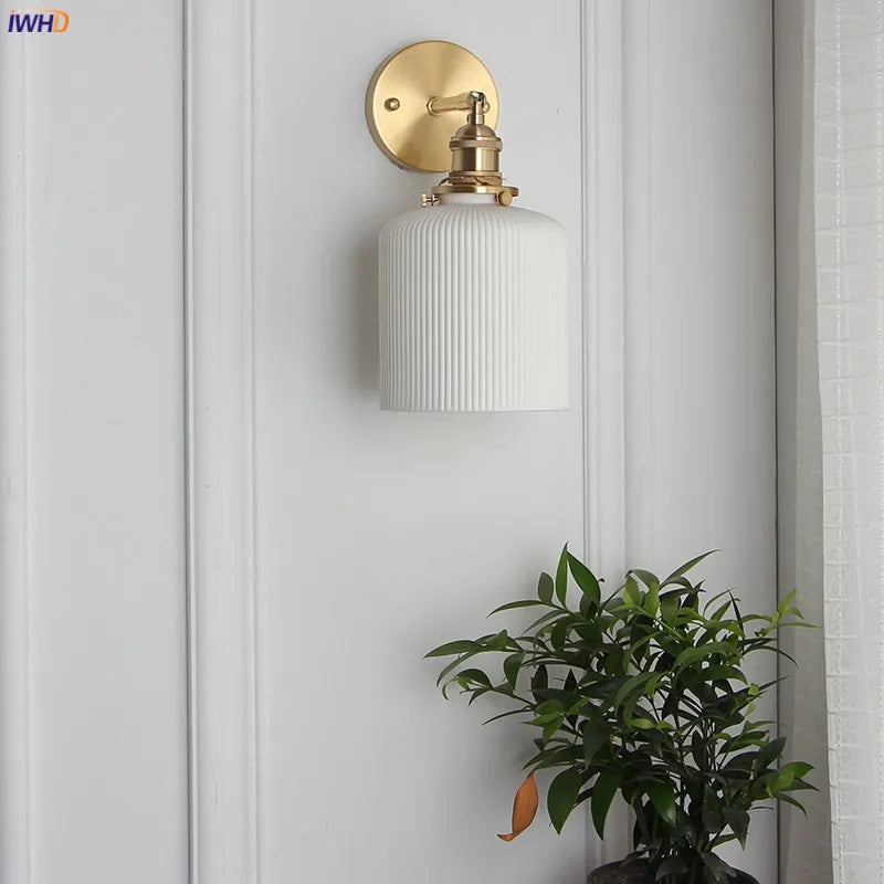 Afralia™ Nordic Ceramic LED Wall Light Modern Japanese Style Vintage Wall Lamp Sconce