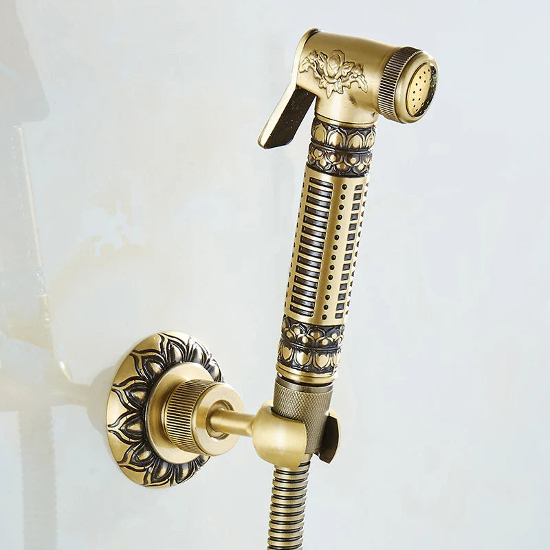 Afralia™ Antique Brass Wall Mount Bidet Faucet for Hygienic Bathroom Shower Spray