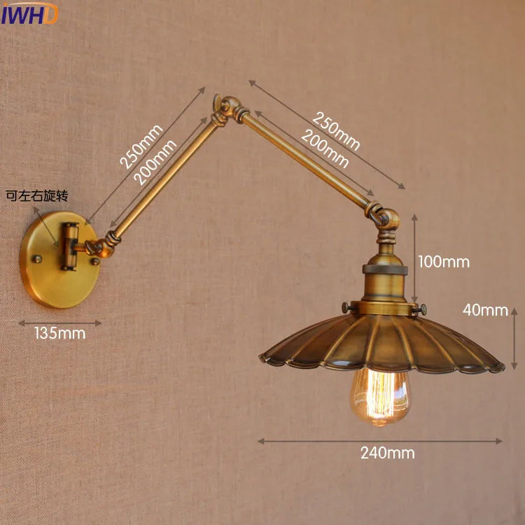 Afralia™ Swing Arm Wall Light Gold Copper Vintage Sconce Edison Loft Wall Lamp