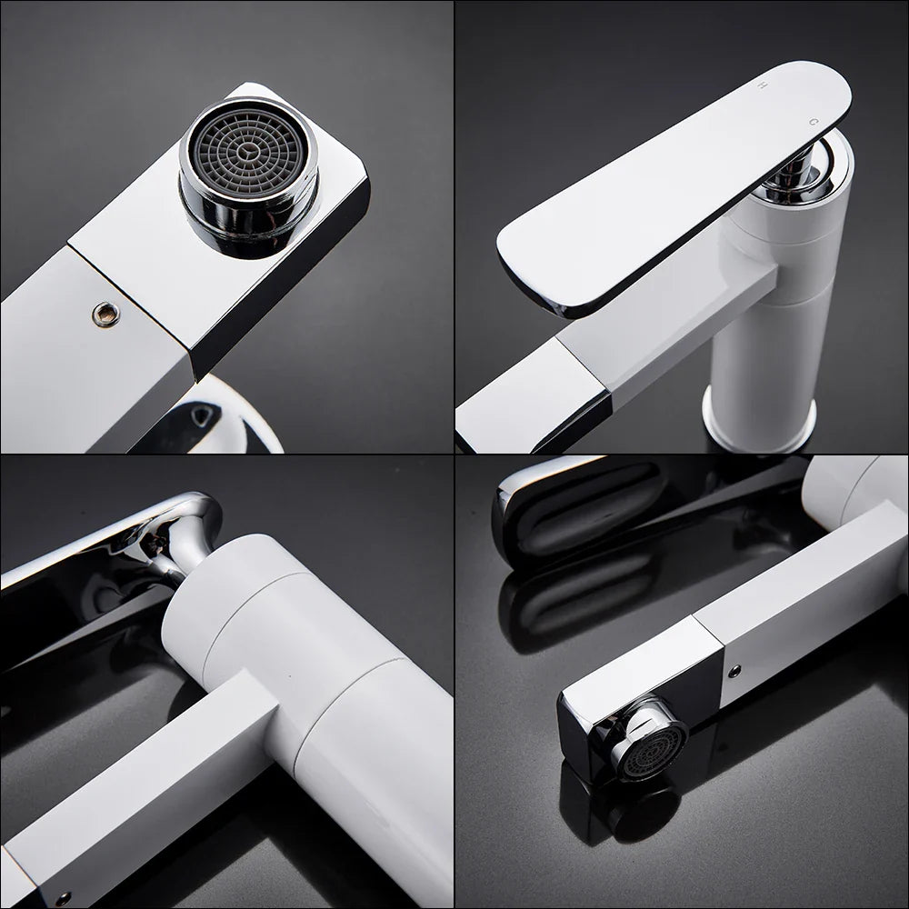 Afralia™ White Spray Painting Bath Sink Faucet with 360° Rotating Aerator