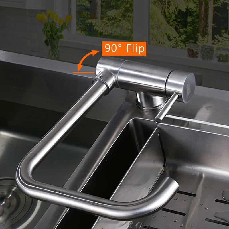 Afralia™ Rotating Kitchen Faucet Black Single Handle Mixer Hot Cold Water Foldable