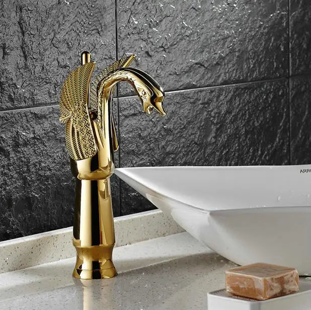 Afralia™ Swan Style Brass Luxury Bathroom Faucet in Chrome/Golden/Antique/Black With Deck Mount
