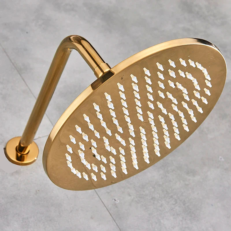 Afralia™ 16" LED Round Gold Shower Head with Arm - Enhanced Brass Bathroom Accessory