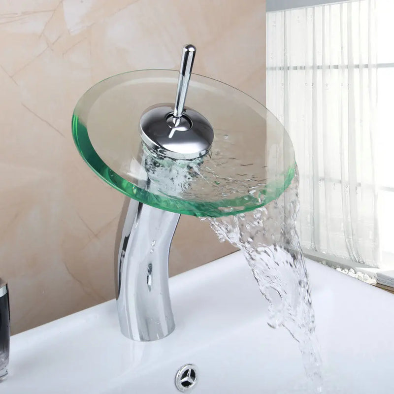 Afralia™ Glass Waterfall Faucet Chrome Brass Mixer for Bathroom Sink