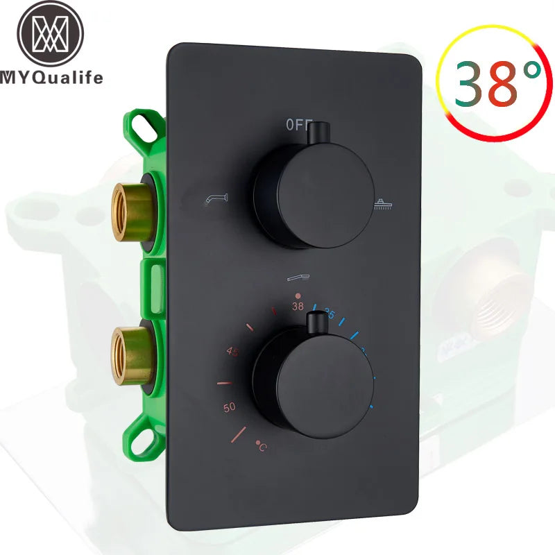 Afralia™ Matte Black Thermostatic Shower Valve Dual Handle Wall Mount Embedded Box