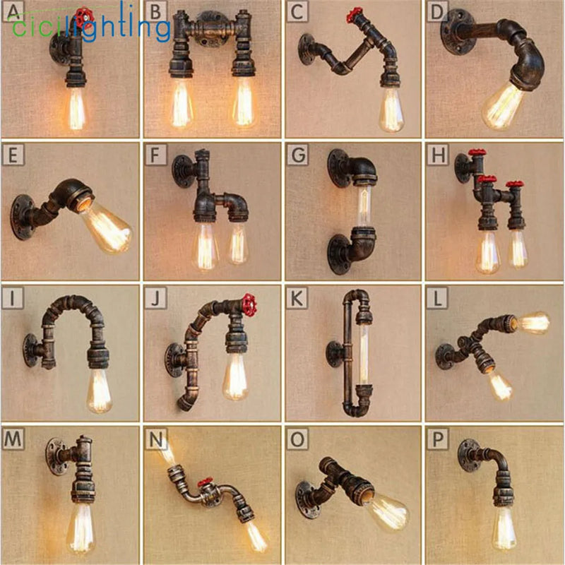 Afralia™ Industrial Water Pipe Wall Light Sconces | Vintage Style Iron Pipe Lamp