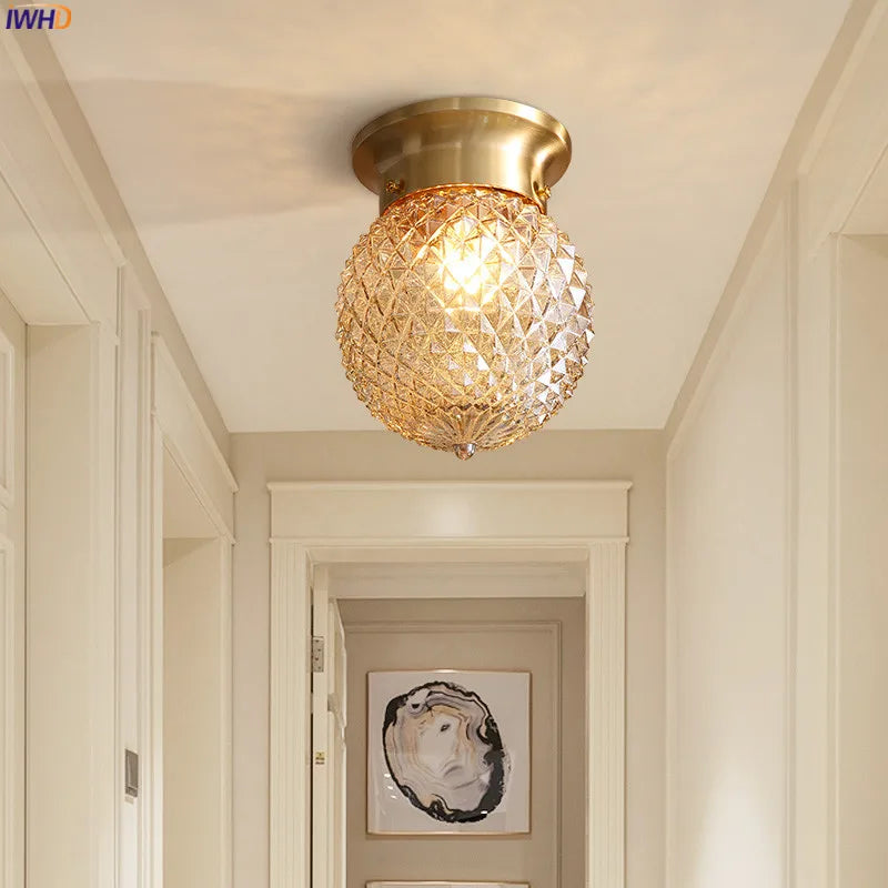 Afralia™ Glass Ball LED Ceiling Light Modern Vintage Copper Ceiling Lamp