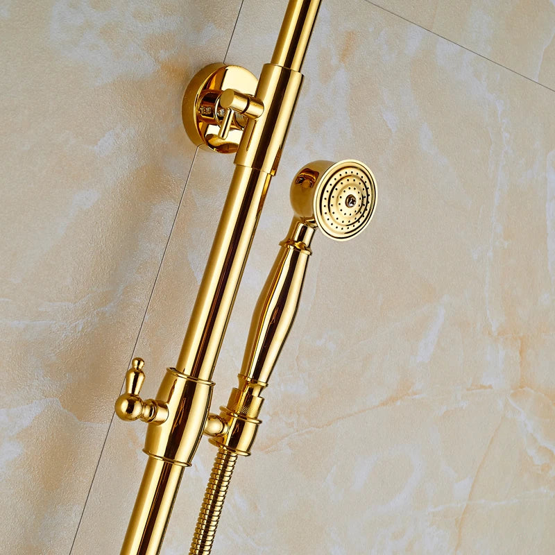 Afralia Golden Shower Mixer Taps with 8" Rainfall Shower Head and Handshower