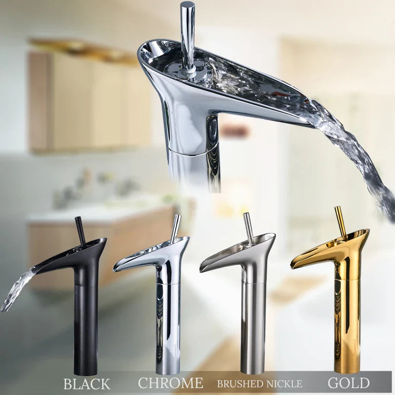 Afralia™ Modern Chrome Finish Waterfall Bathroom Sink Faucet with Single Handle
