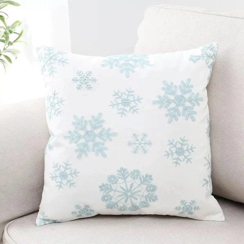 Afralia™ Snowflakes Embroidered Canvas Cotton Pillow Cover 45x45cm