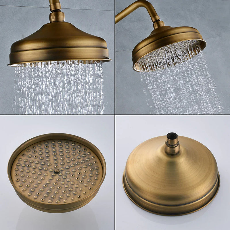 Afralia™ Antique Brass Shower Set with 8" Rainfall Head and Hand Sprayer