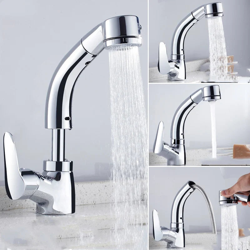 Afralia™ Pull Out Kitchen Faucet Mixer Tap with Shower Head in Gold/Chrome/Black/White