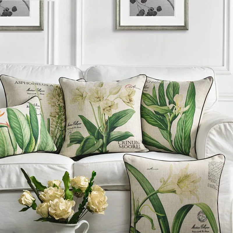 Afralia™ Floral White Lily Crinum Moorei Linen Pillow Cover 45x45cm/30x50cm