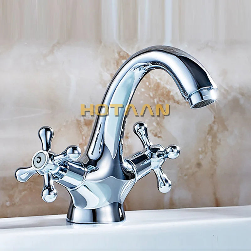 Afralia™ Antique Brass Double Handle Basin Mixer tap Robinet for Kitchen & Bathroom