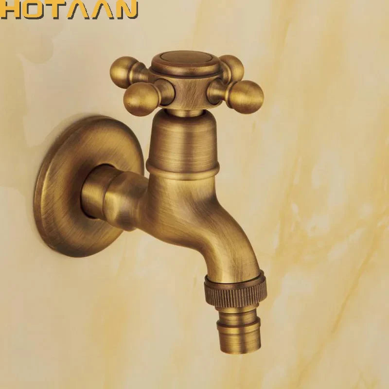 Afralia™ Antique Brass Finish Wall Mount Garden Bibcock Faucet