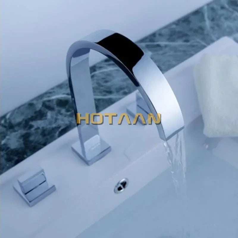 Afralia™ Chrome Bathroom Faucet with Two Handles. Deck Mounted Basin Mixer Tap.