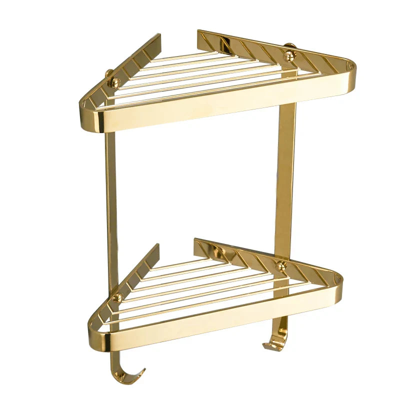 Afralia™ Brass Bathroom Shower Rack Wall Mounted Shelf