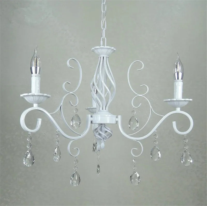 Afralia™ Retro White Metal Crystal Chandelier with E14 Candle Lights