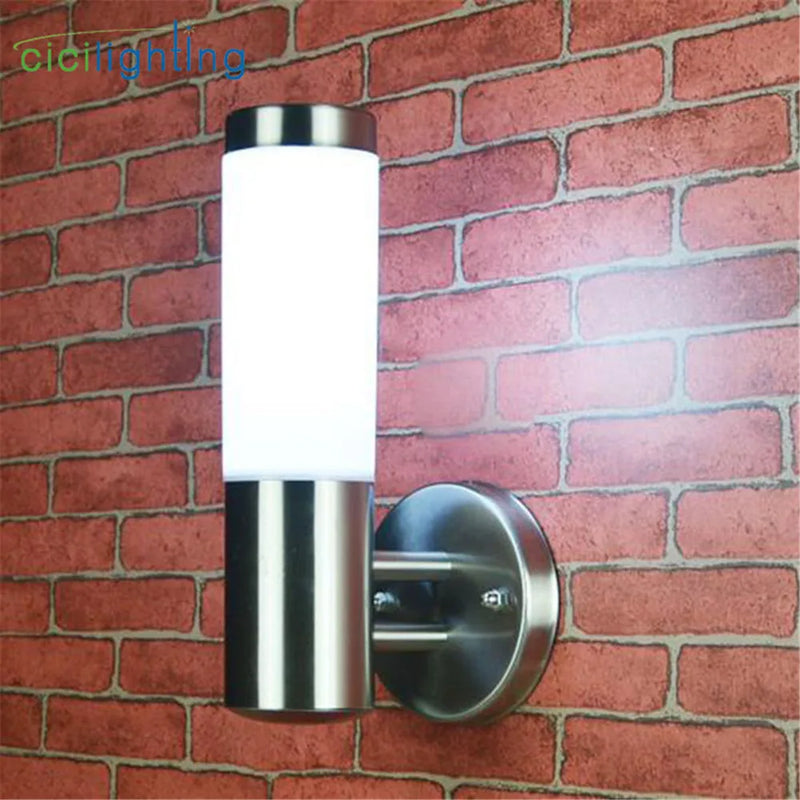 Afralia™ Outdoor Stainless Steel LED Wall Light with Milky Lampshade