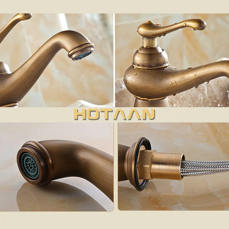 Afralia™ Antique Bronze Brass Basin Faucet Mixer Luxury Europe Style Tap