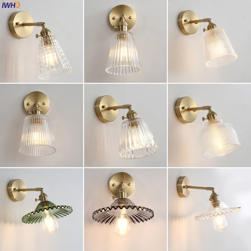 Afralia™ Copper Glass LED Wall Sconce Vintage Retro Wall Lamp for Bedroom Bathroom Mirror