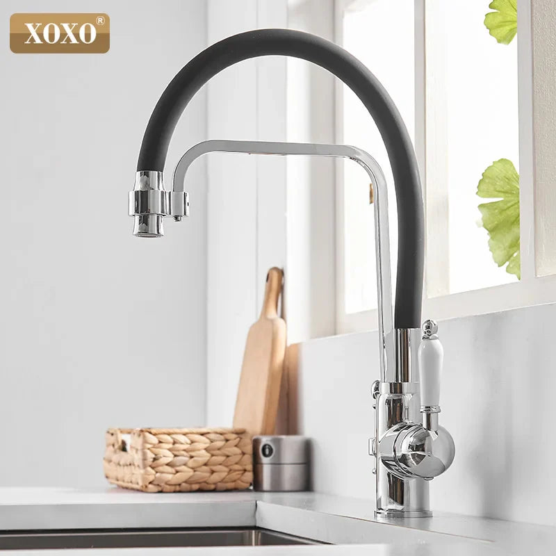 Afralia™ Black Deck Mounted Kitchen Faucet with 360 Rotation Pure Water Filter