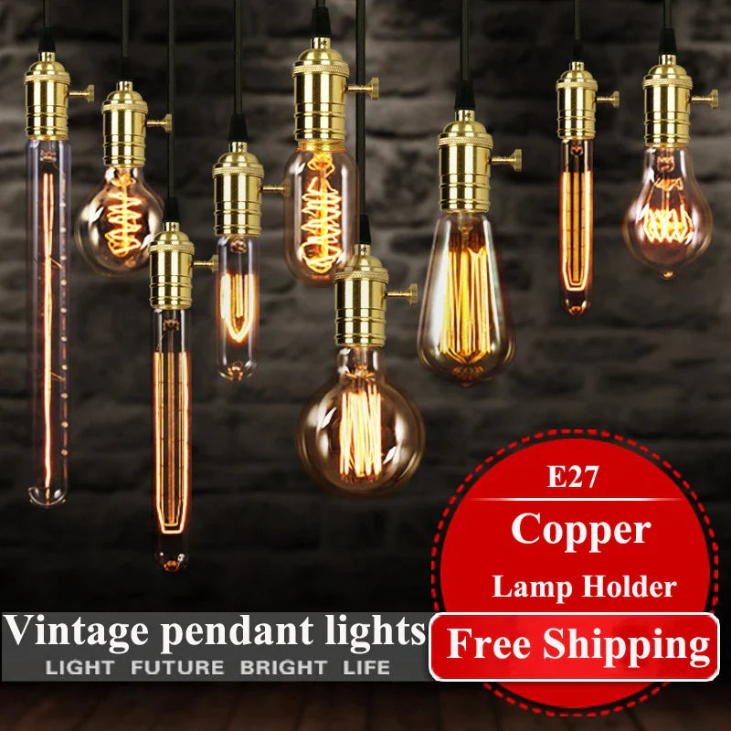 Afralia™ Vintage Copper Pendant Lights with Edison Bulb for E27 Socket