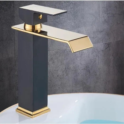Afralia™ Waterfall Bathroom Faucet Single Handle Basin Mixer Tap Gold Antique Brass Sink