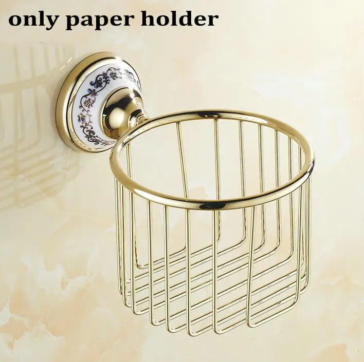 Afralia™ Golden Polished Porcelain Bath Hardware Set for Bathroom Essentials