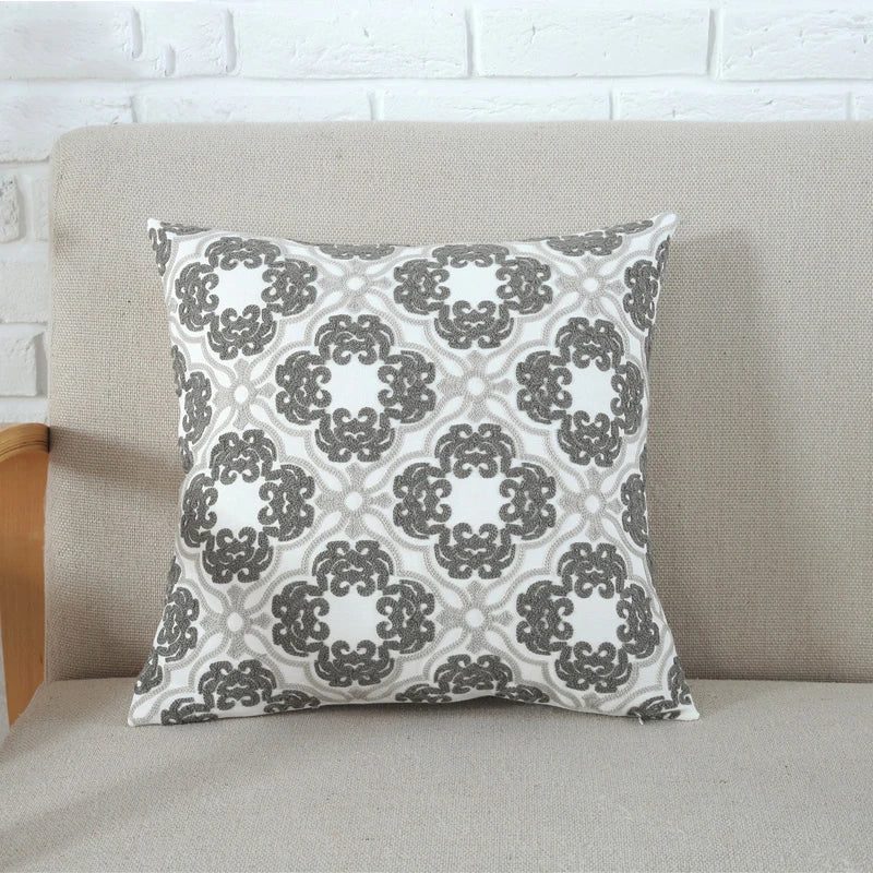 Afralia™ Grey Pink Geometric Embroidered Cushion Cover, 45x45cm